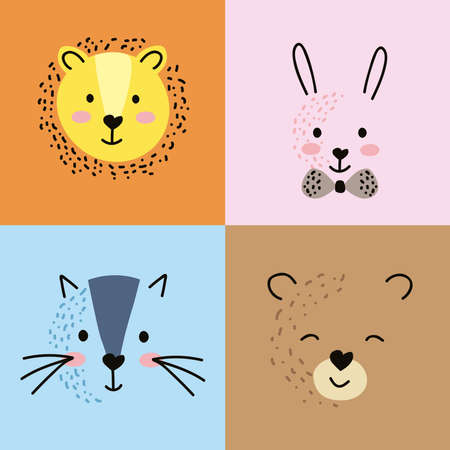 four cute animals heads charactersのイラスト素材