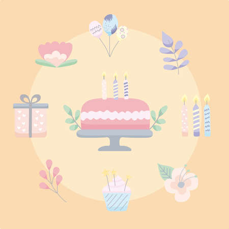 Birthday invitation set nine iconsのイラスト素材