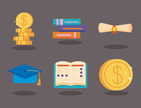 six loans scholarship set iconsのイラスト素材