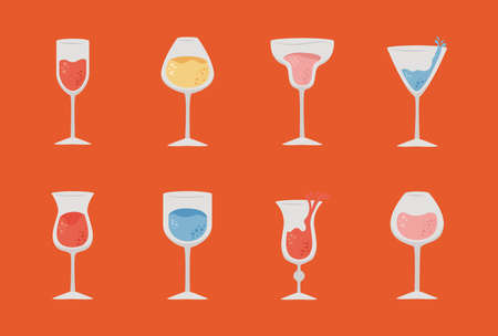 eight glasses drinks set iconsのイラスト素材