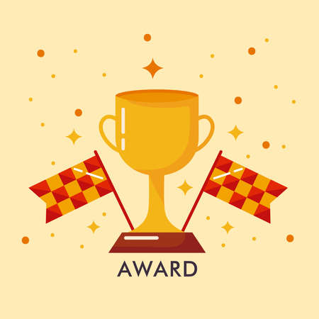 golden trophy cup and flagsのイラスト素材