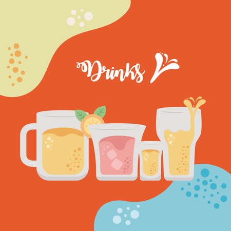 four glasses drinks tropical posterのイラスト素材