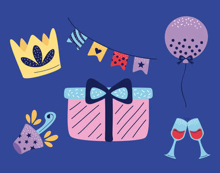 happy birthday set six iconsのイラスト素材