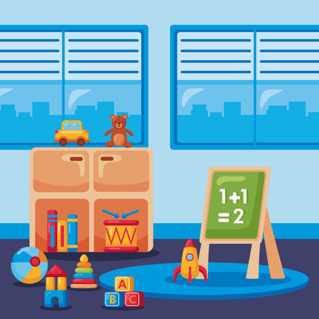 classroom kindergarten with toys sceneのイラスト素材