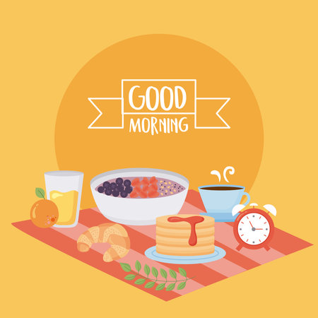 good morning lettering with food iconsのイラスト素材