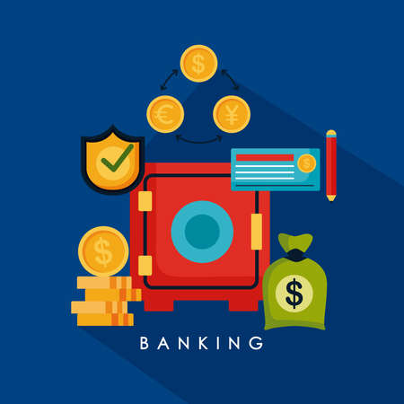 safe box and banking set iconsのイラスト素材