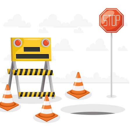 construction cones and signals sceneのイラスト素材