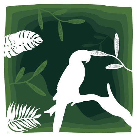 parrot green paper cut posterのイラスト素材