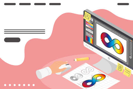 desktop with graphic design iconsのイラスト素材