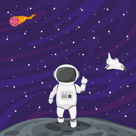 astronaut walking in moon space sceneのイラスト素材