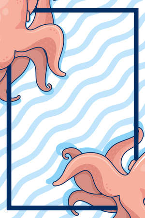 octopus nautical frame vintage posterのイラスト素材
