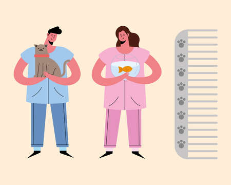 veterinary service couple workers charactersのイラスト素材