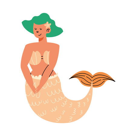 mermaid flat icon white backgroundのイラスト素材