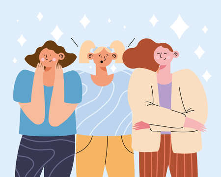 three ladies gestures characters groupのイラスト素材