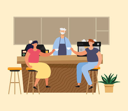 couple in coffee shop sceneのイラスト素材