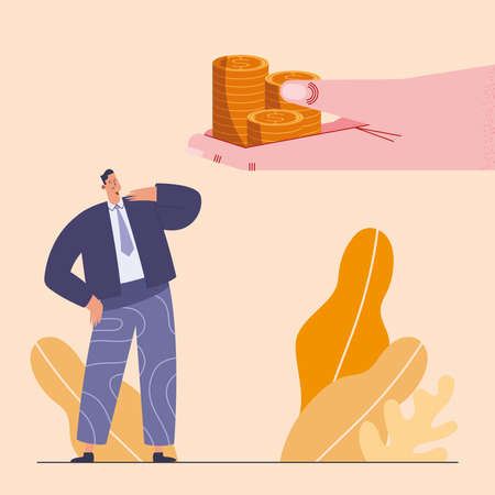 businessman with coins money characterのイラスト素材