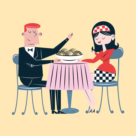 couple in romantic dinner charactersのイラスト素材