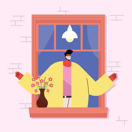 Man with mask at windowのイラスト素材