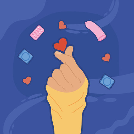 hand with sexual health iconsのイラスト素材