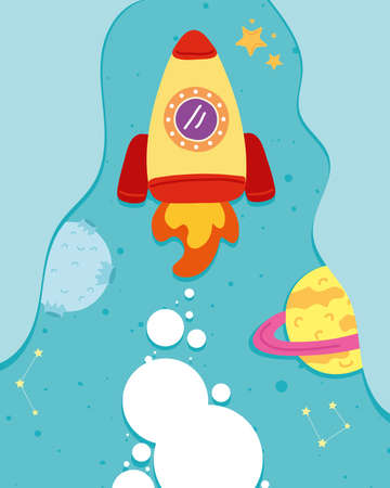 rocket and planets at spaceのイラスト素材