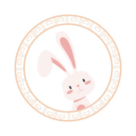 rabbit in golden frame chinese moon festivalのイラスト素材