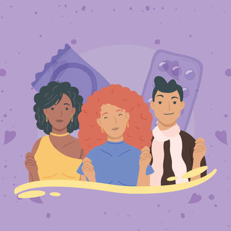 three persons and sexual health iconsのイラスト素材