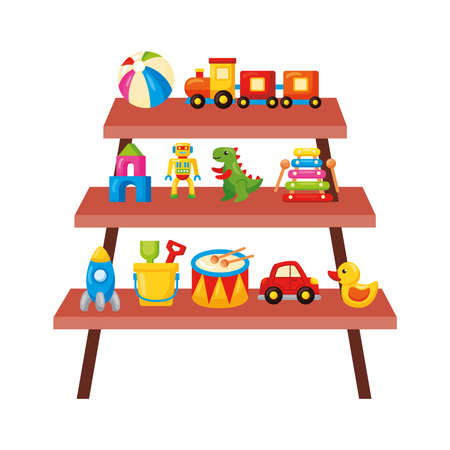 shelves with toys of playroom themeのイラスト素材
