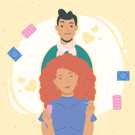 couple with sexual health iconsのイラスト素材