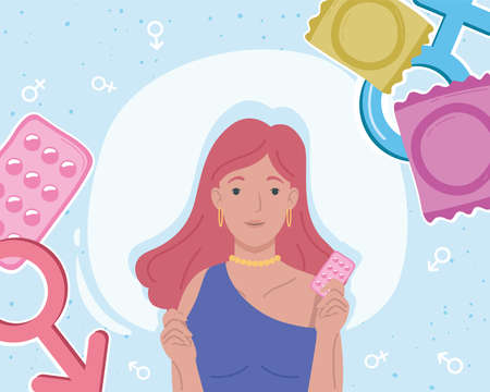 lady with sexual health iconsのイラスト素材