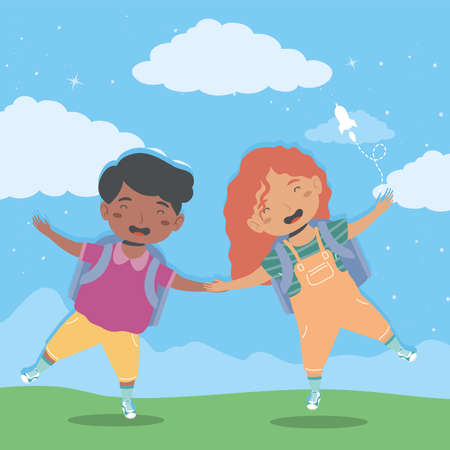 little students couple happy in the campのイラスト素材
