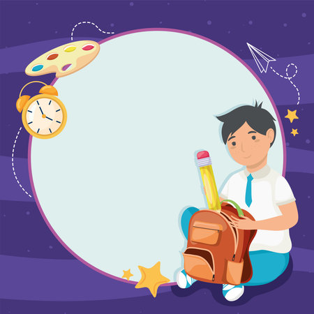 boy student with bag and labelのイラスト素材