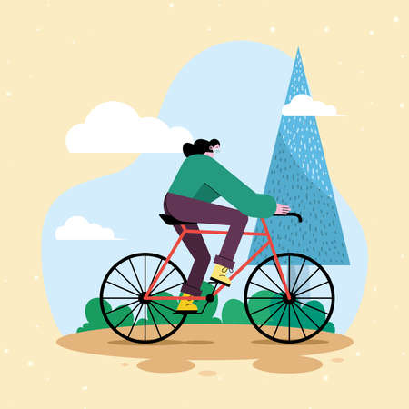 Girl with mask riding bikeのイラスト素材