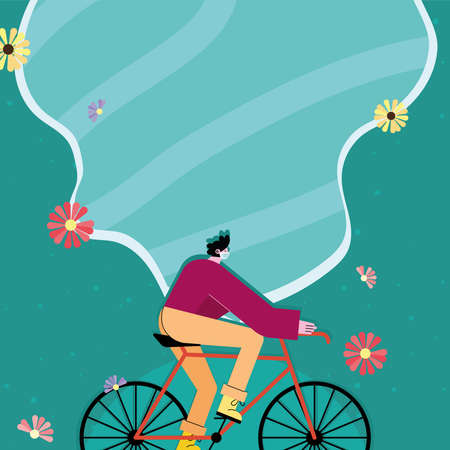 Boy with mask riding bikeのイラスト素材