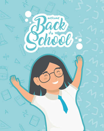 back school, girl student with hands upのイラスト素材
