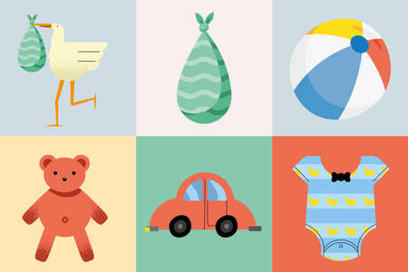 six baby shower set iconsのイラスト素材