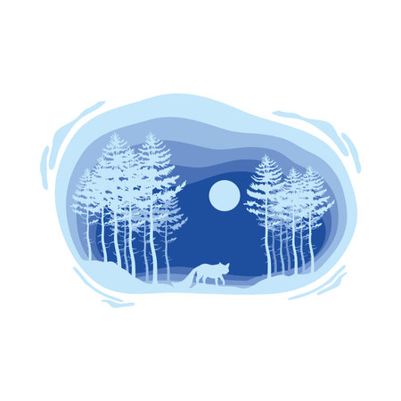 fox paper cut style iconのイラスト素材