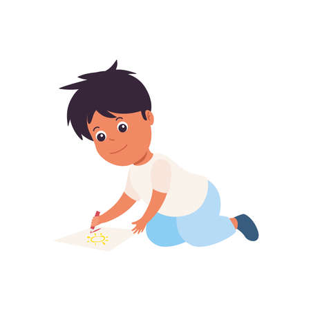 boy painting on the floorのイラスト素材