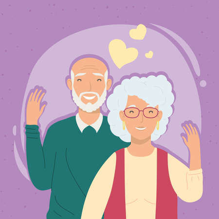 grandparents couple with hearts loveのイラスト素材