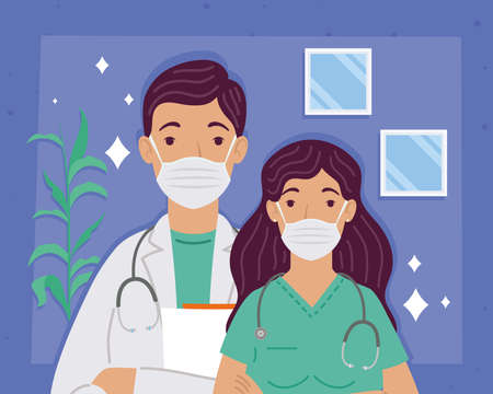 couple of doctors medical staff charactersのイラスト素材