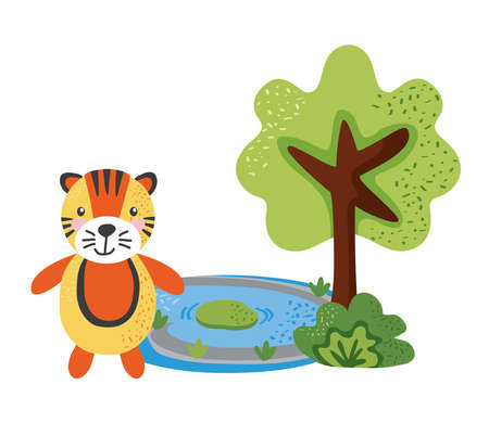 little tiger in lake characterのイラスト素材