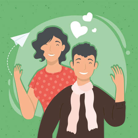 young lovers couple with heartsのイラスト素材