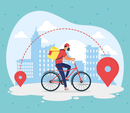 courier in bicycle on the city sceneのイラスト素材