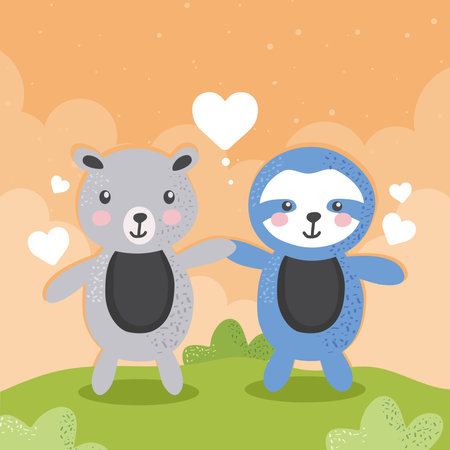 cute bear and sloth bear charactersのイラスト素材