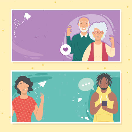 old and interracial couples charactersのイラスト素材