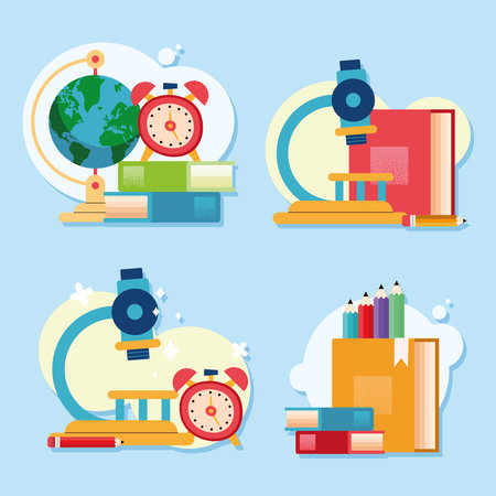 four back to school set iconsのイラスト素材