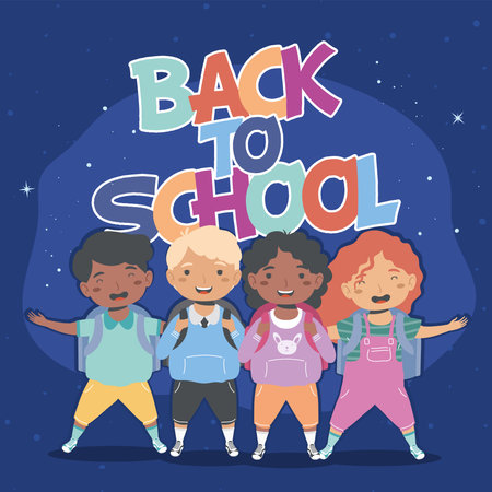 group of students happy charactersのイラスト素材