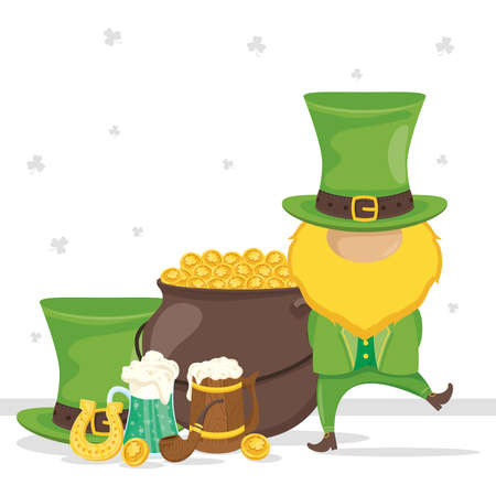 st patricks day leprechaun with beersのイラスト素材