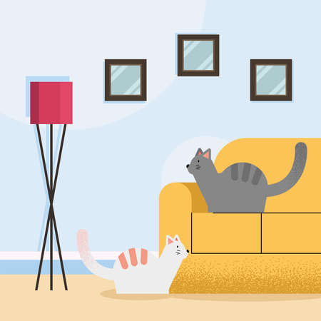 cats mascots in livingroom charactersのイラスト素材