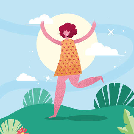 red hair girl at parkのイラスト素材