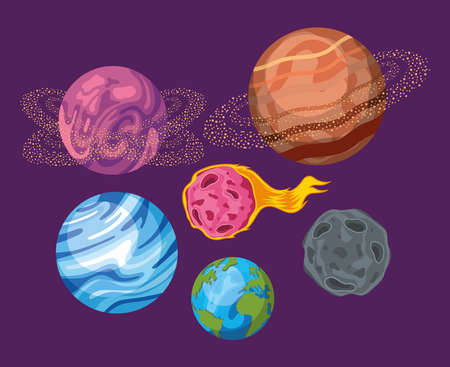 six space universe set iconsのイラスト素材